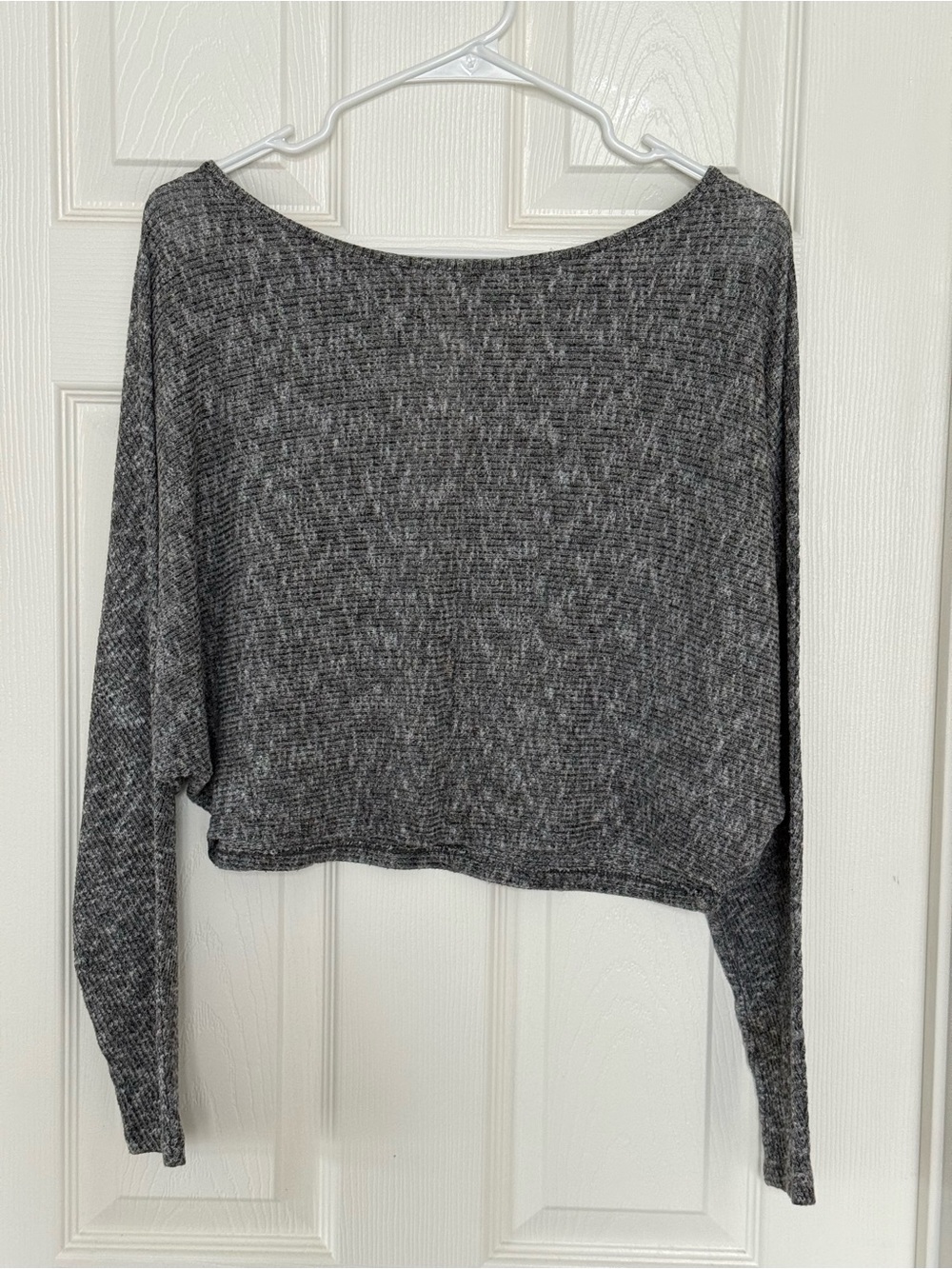 silence + noise Gray Ribbed Off Shoulder Crop Top